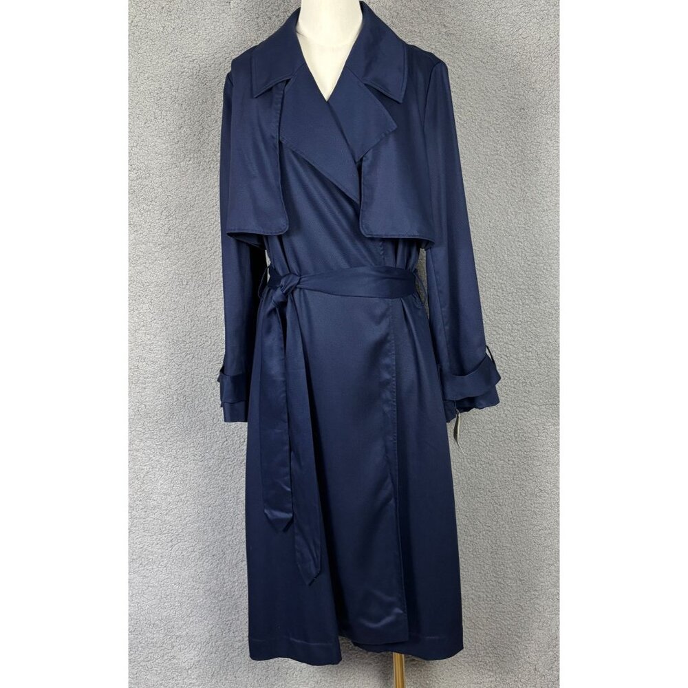 On 34th Women's Navy Blue Storm Flap Trench Coat  Belted Long Sleeve Medium NWTs